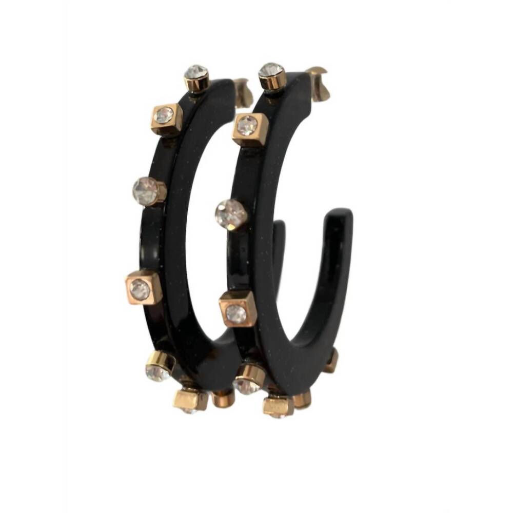 NEW SMITH & CO women's small city girl jewel hoop earring in black crystal